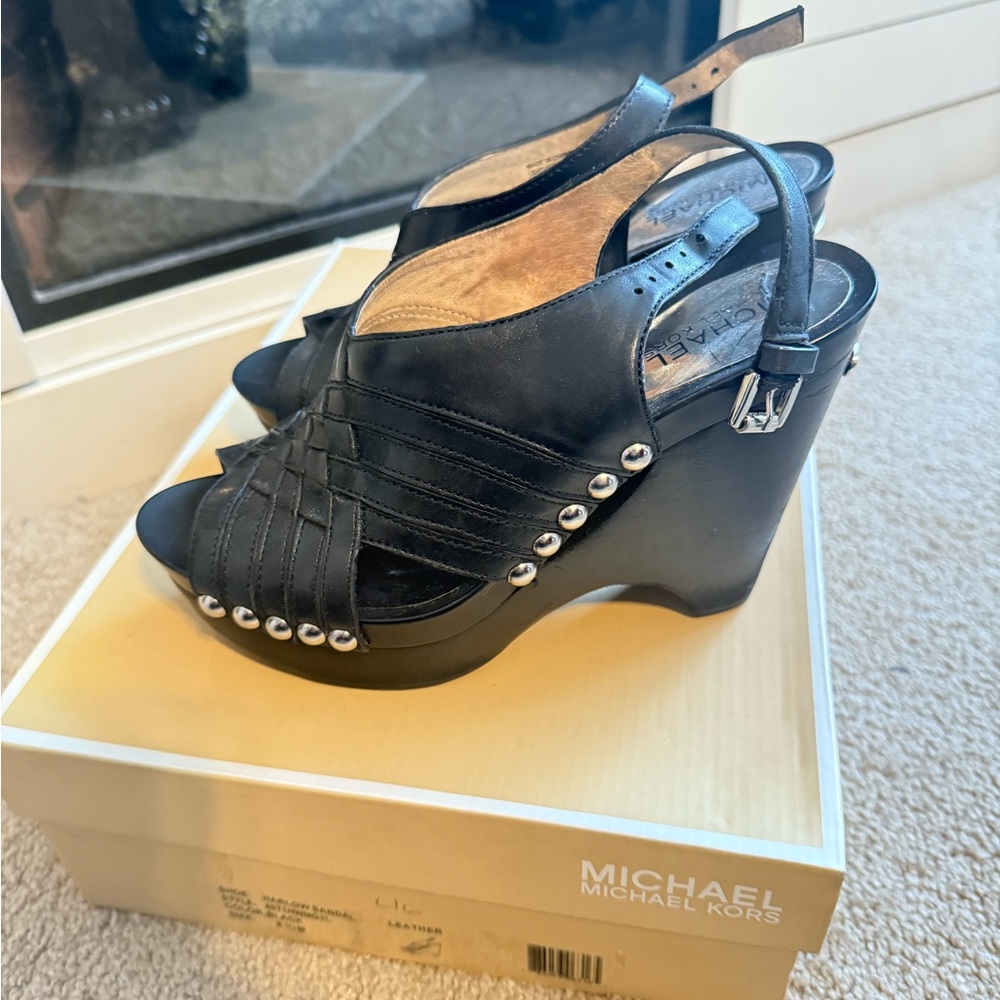 Michael Kors Black Wedge Shoes with Stylish Studs